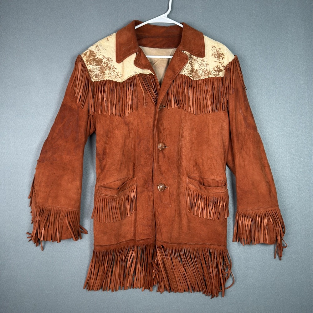 Vintage 1960s K-Bar-Z Ranchwear Suede Calf Skin Fringe Western Jacket Brown L